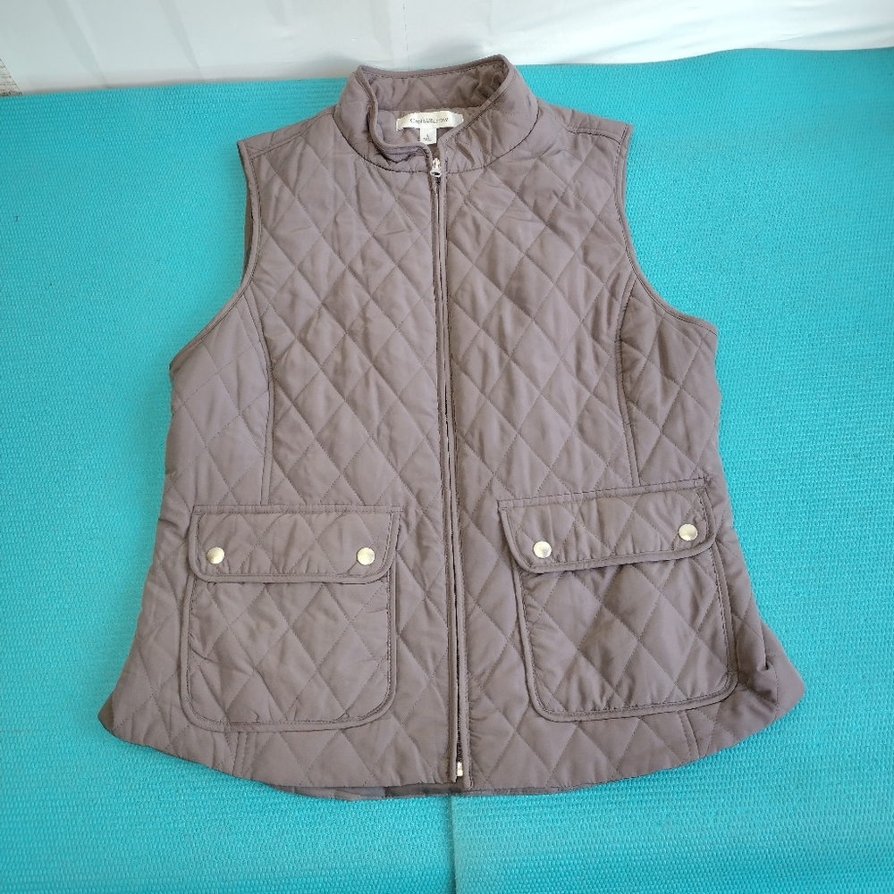 Sonoma Womens Full Zip Quilted Vest Cinched Waist - Lilac - Size L
